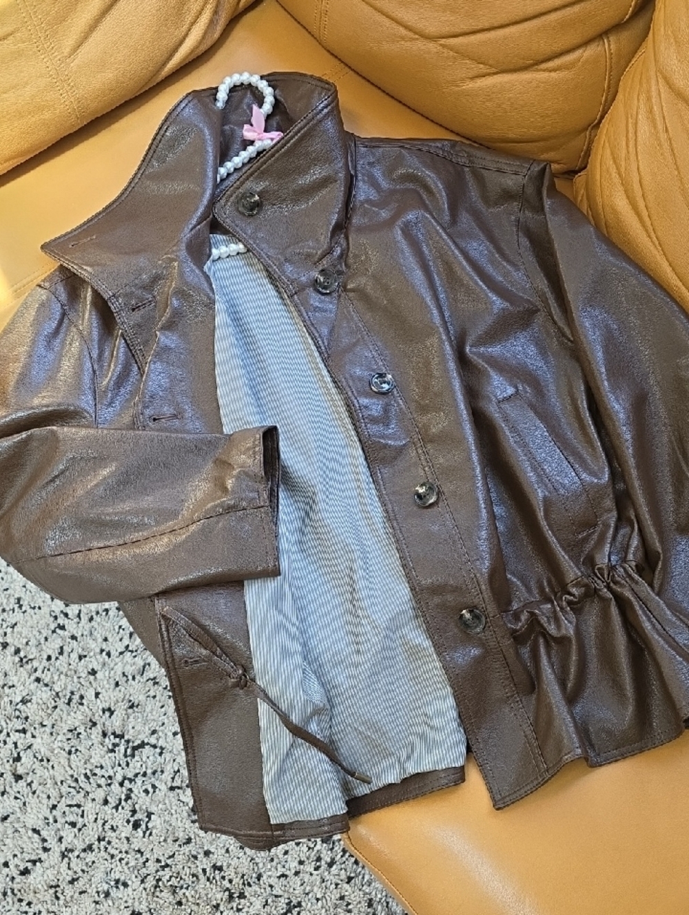 H&M Brown Faux Leather Button-Front Women's Jacket - Picture 14 of 14